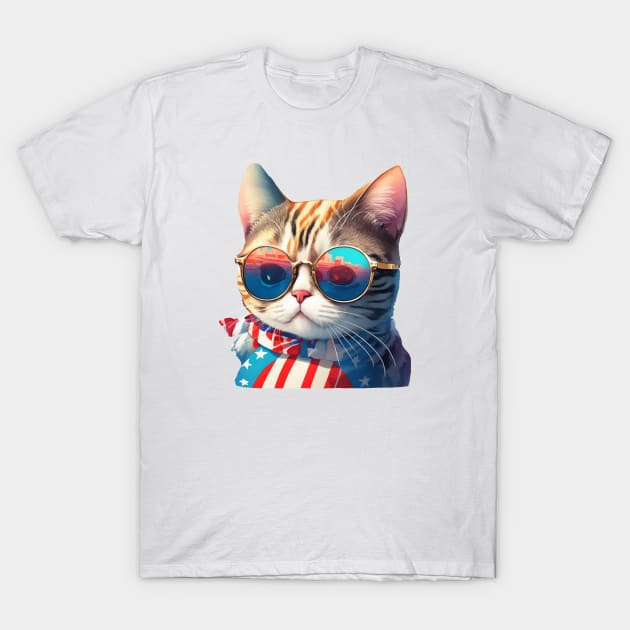 Cool American Patriotic Cat T-Shirt by Pixelate Cat